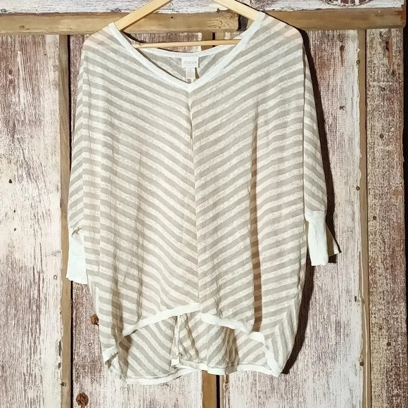 Chico's linen blend drop shoulder semi sheer striped pullover minimalist 8 - Picture 1 of 9